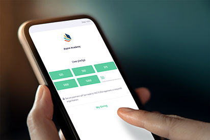 Person on a phone submitting a donation